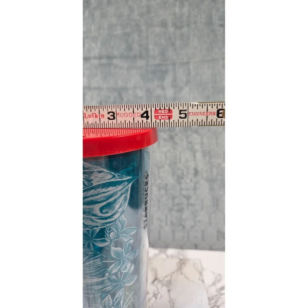 Starbucks Tropical Blue Flower cold tumbler 24 oz. - 2017 red lid, missing straw